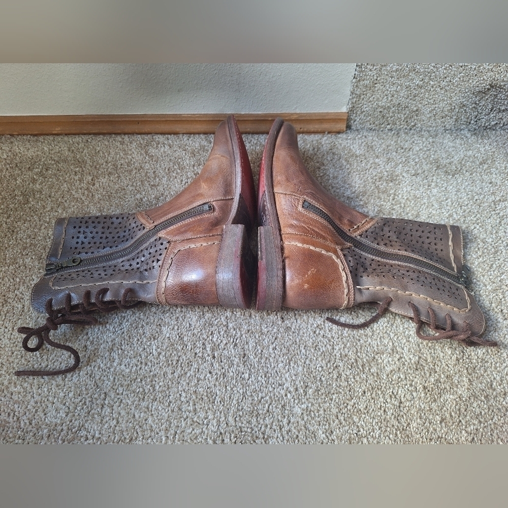 Bed Stu Cheshire Boots Leather Two Tone Side Zip Back Lace Up Womens Size 6.5 - Picture 8 of 9